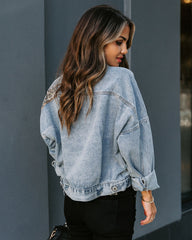 Redone Pocketed Leopard Distressed Denim Jacket