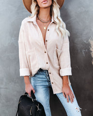 Refresh Pocketed Button Down Corduroy Top - Beige