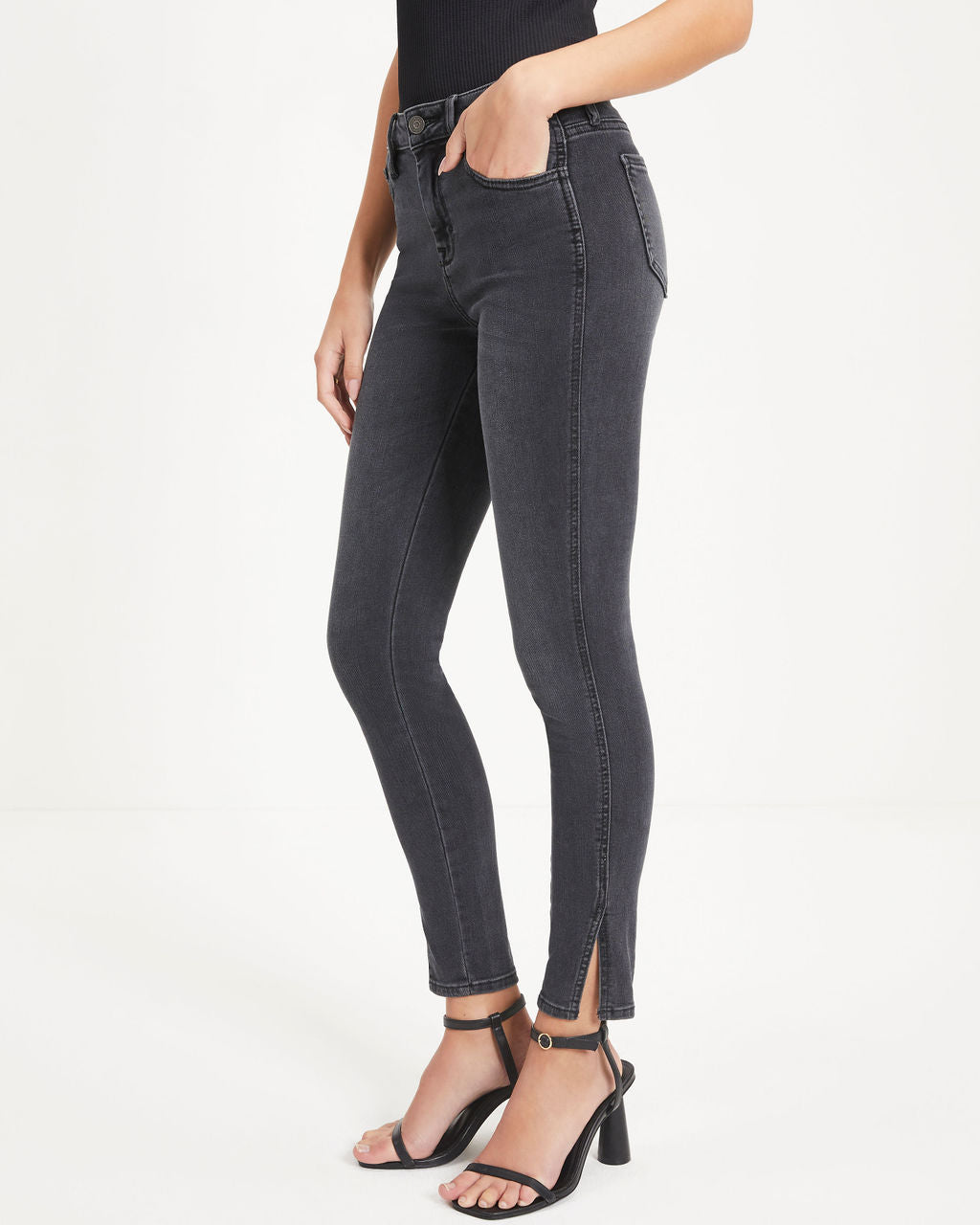 Reno Mid Rise Stretch Skinny Jeans - Charcoal