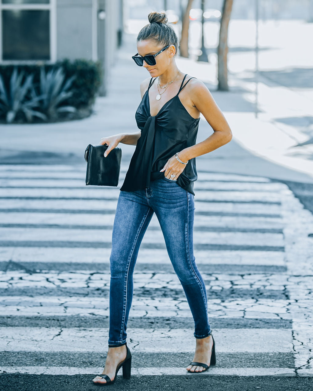 Renta Satin Drape Cami Tank - Black