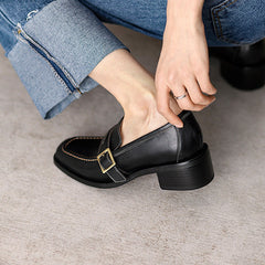 Retro Square Toe Chunky Mid Heeled Daily Loafers