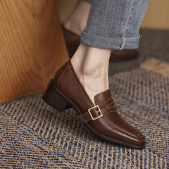 Retro Square Toe Chunky Mid Heeled Daily Loafers