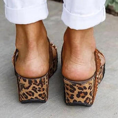 Rhinestone Animal Print Wedge Heel Sandals