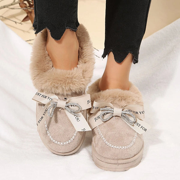 Rhinestone Bow Decor Faux Suede Snow Boots