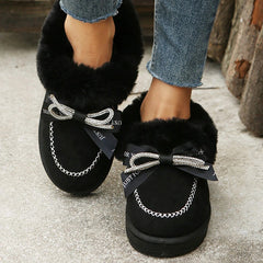 Rhinestone Bow Decor Faux Suede Snow Boots