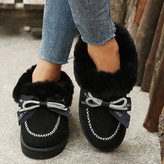 Rhinestone Bow Decor Faux Suede Snow Boots