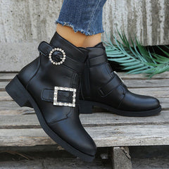 Rhinestone Buckle Comfy Ankle Booties