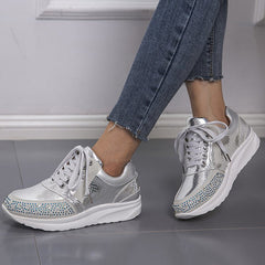 Rhinestone Embrellished Platform Lace-Up Sneakers