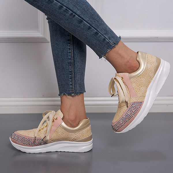 Rhinestone Embrellished Platform Lace-Up Sneakers