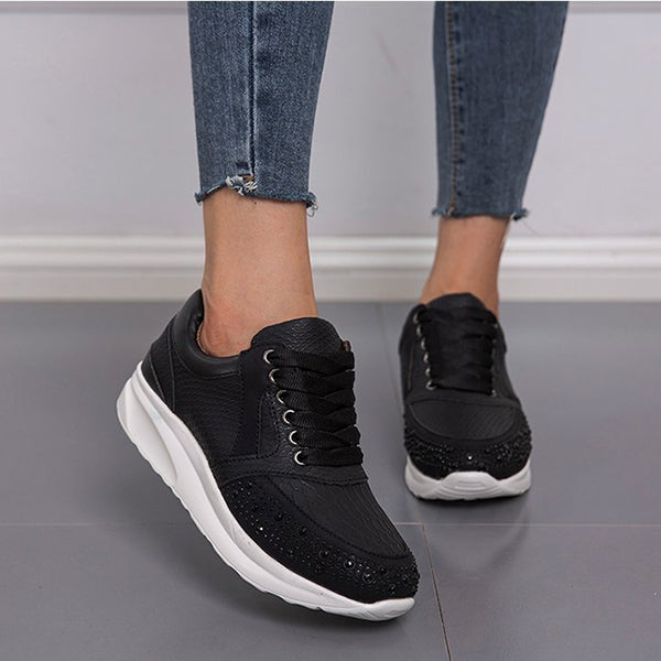 Rhinestone Embrellished Platform Lace-Up Sneakers