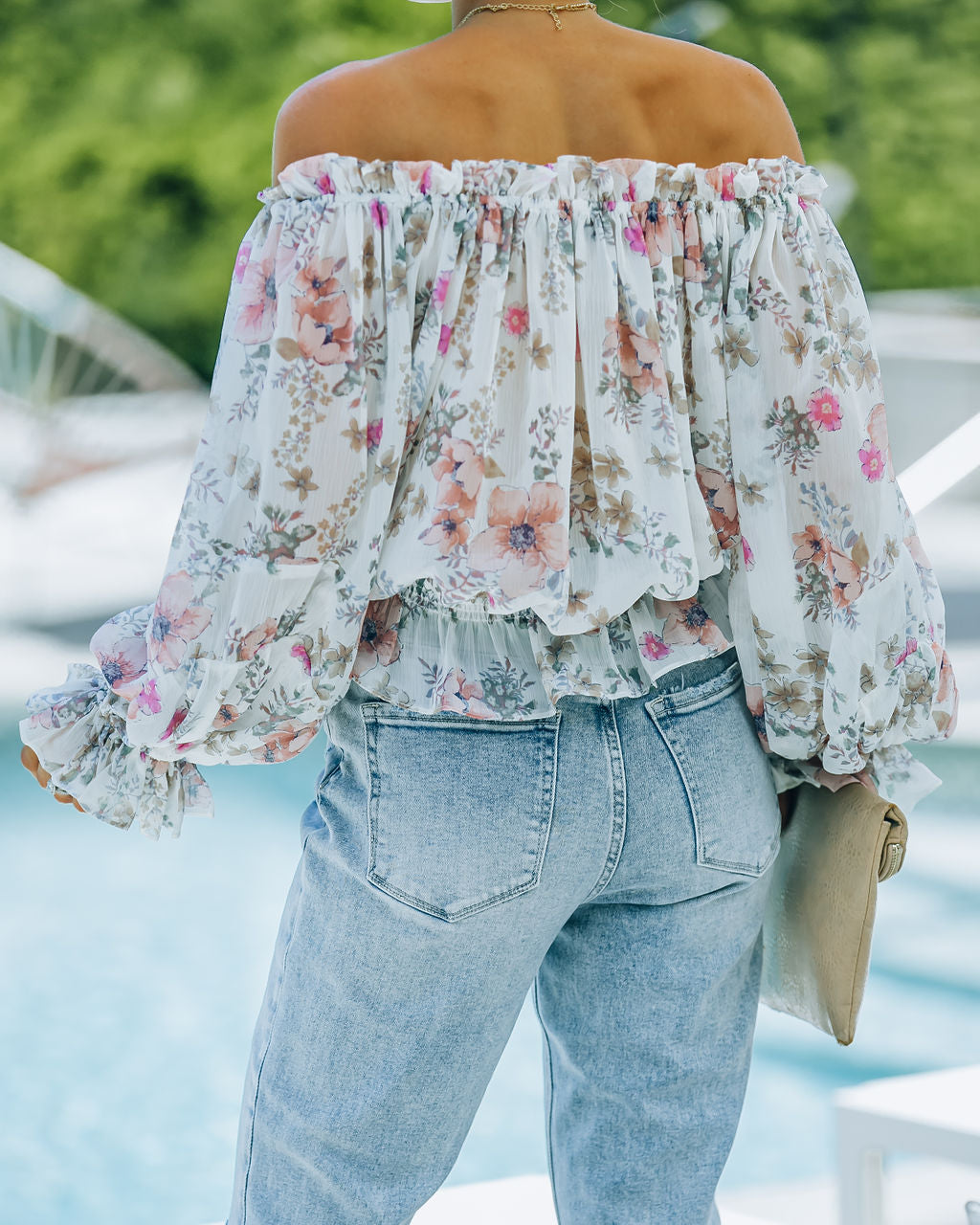 Ria Floral Chiffon Off The Shoulder Blouse