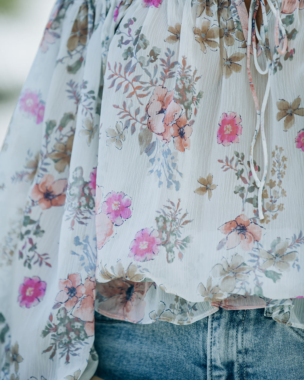 Ria Floral Chiffon Off The Shoulder Blouse