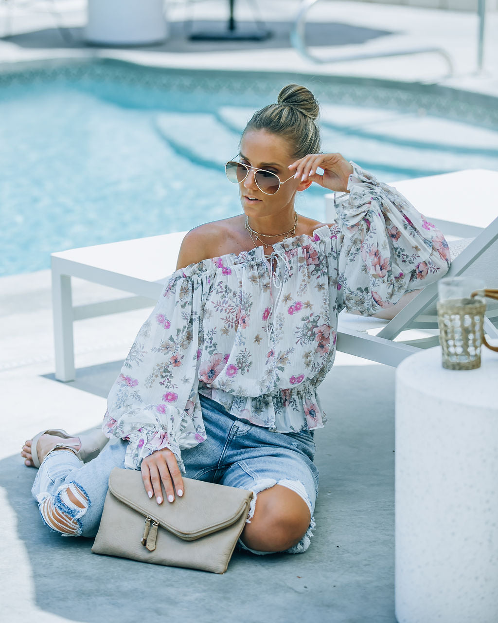 Ria Floral Chiffon Off The Shoulder Blouse