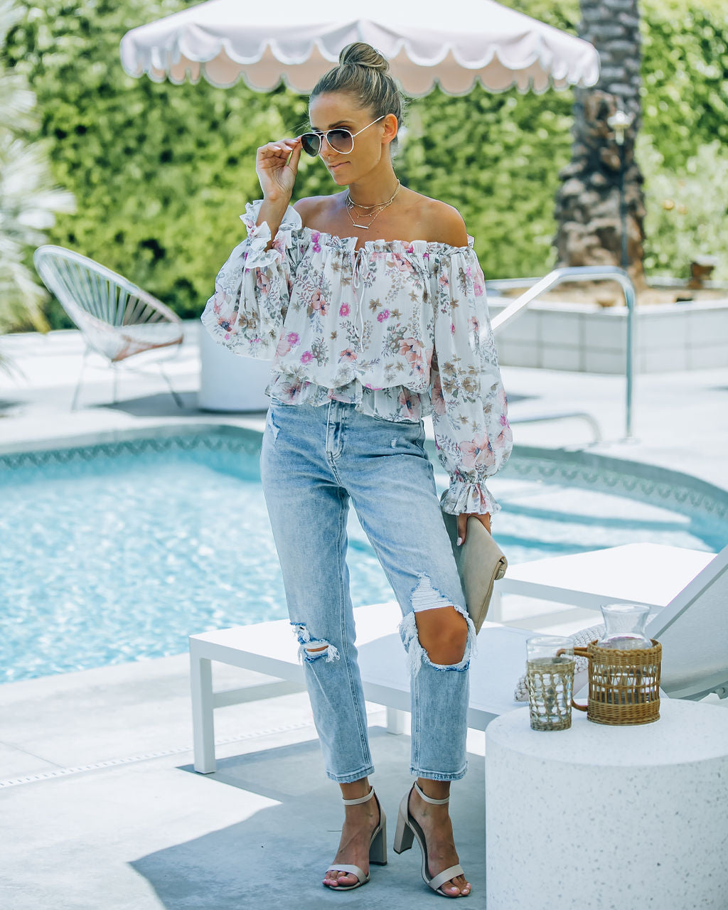 Ria Floral Chiffon Off The Shoulder Blouse