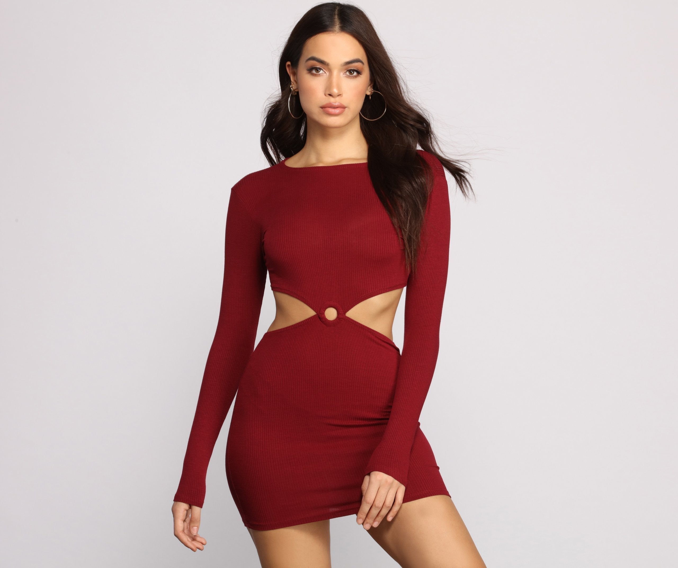 Ribbed Knit O-Ring Mini Dress