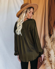 Riker Satin Frayed Blouse - Olive