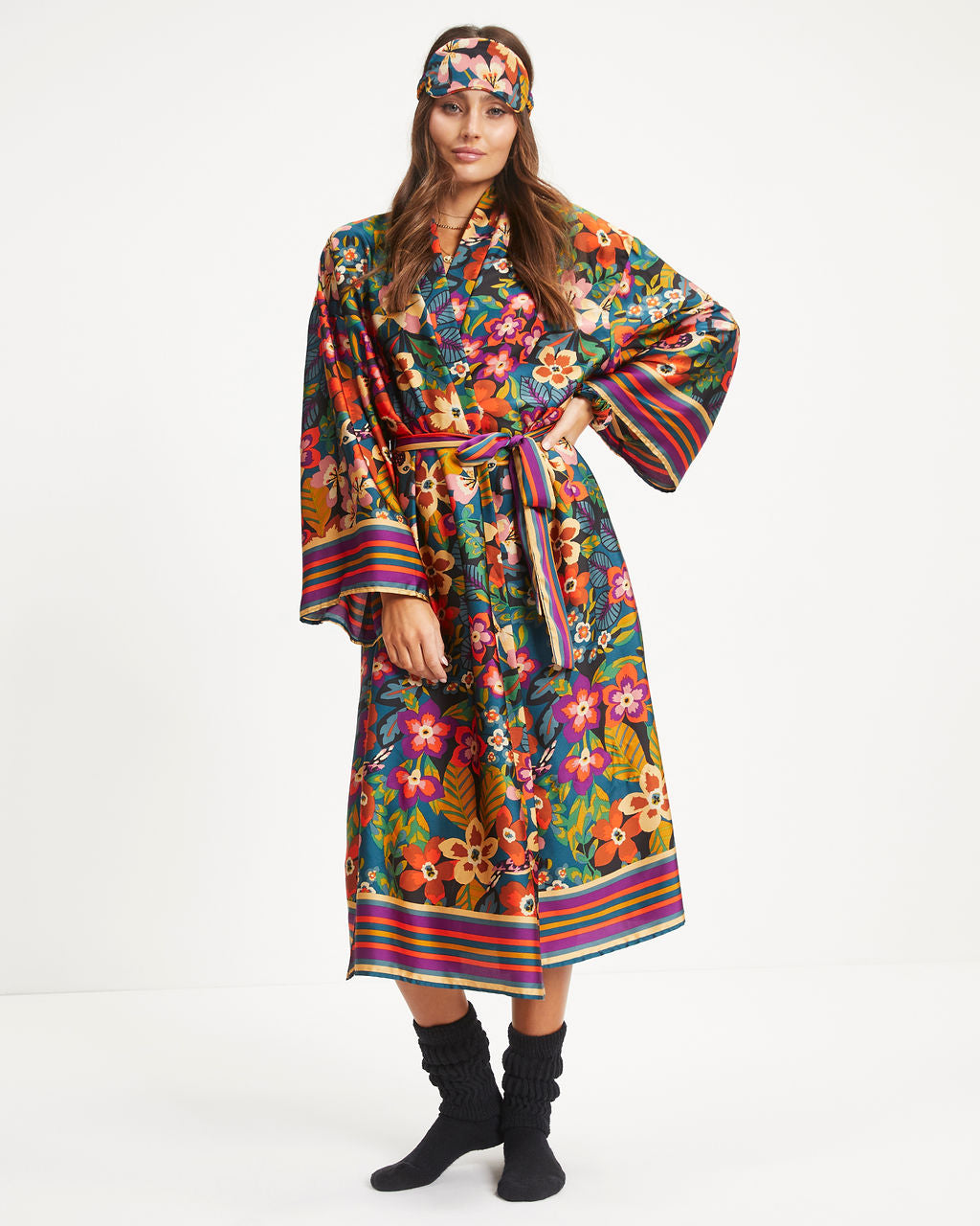 Rio Satin Printed Kimono Robe