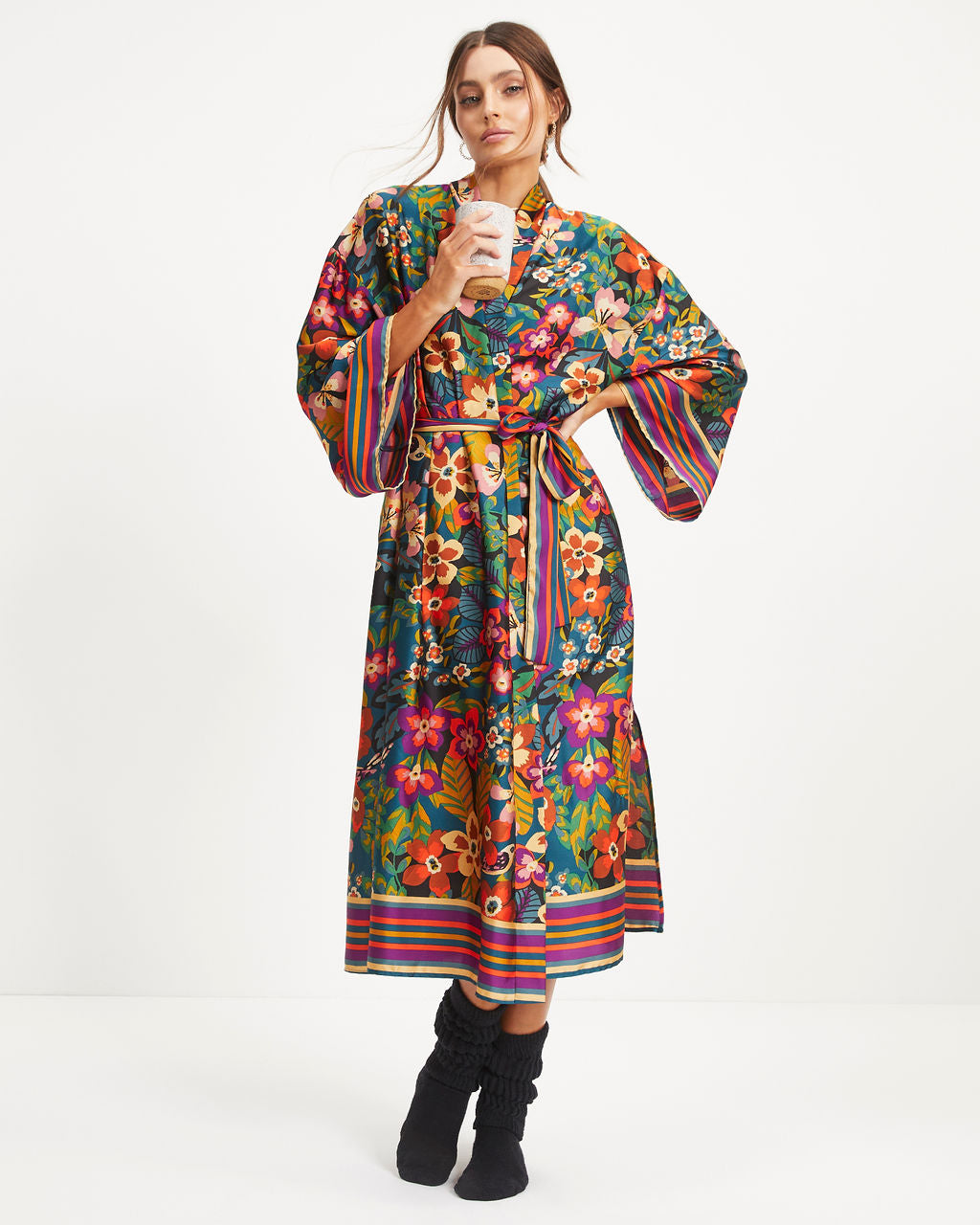 Rio Satin Printed Kimono Robe