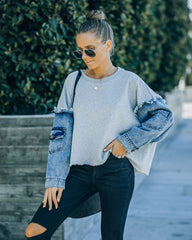 Riot Cotton Denim Sleeve Knit Top