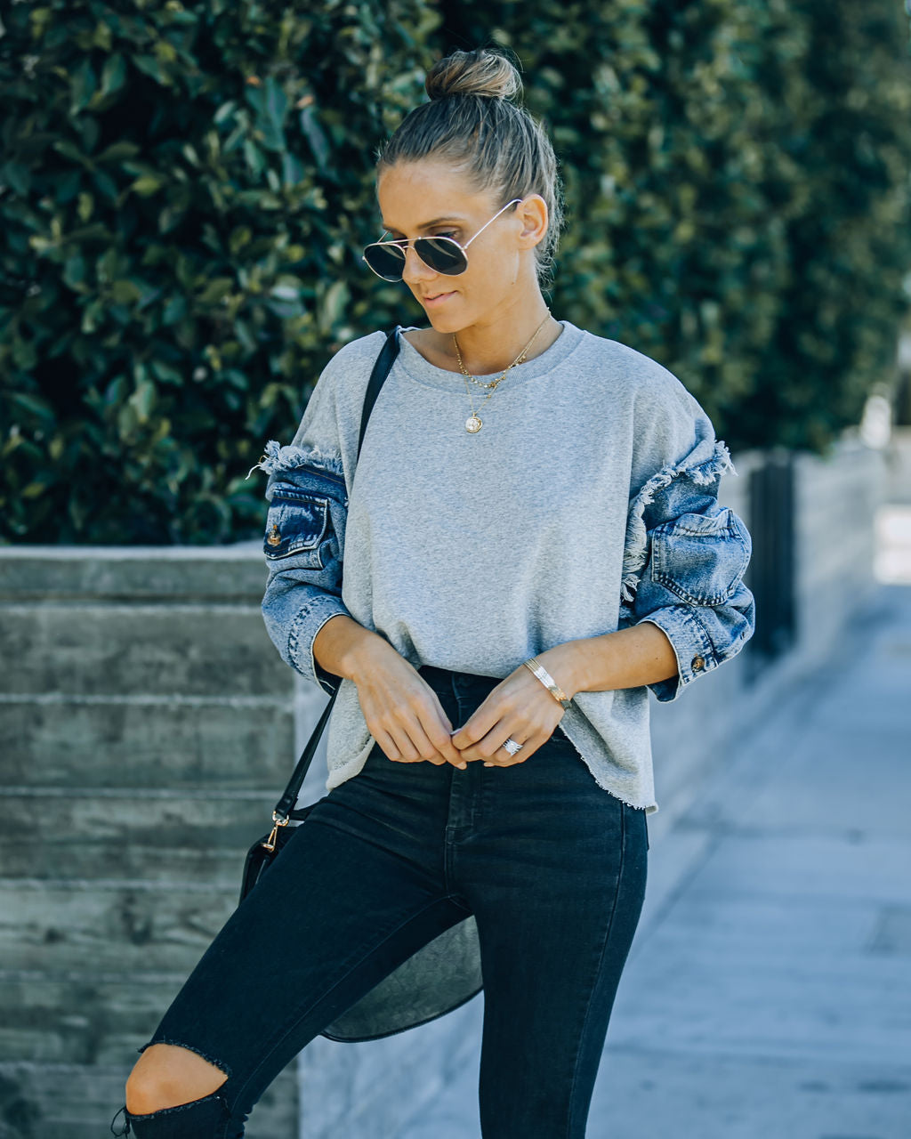 Riot Cotton Denim Sleeve Knit Top