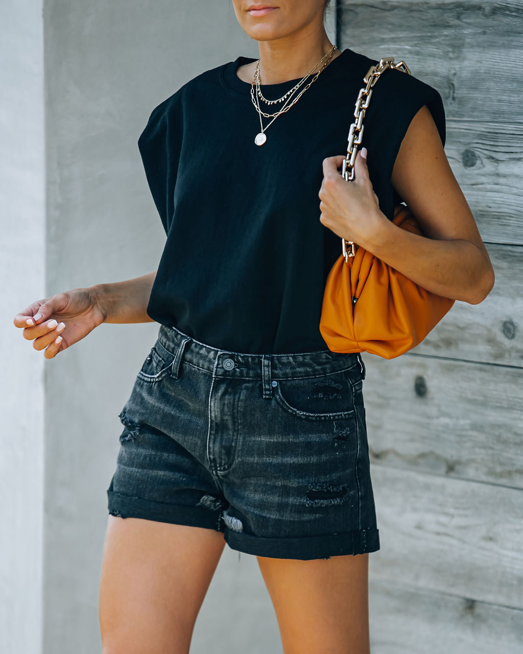 Riot High Rise Cuffed Denim Shorts