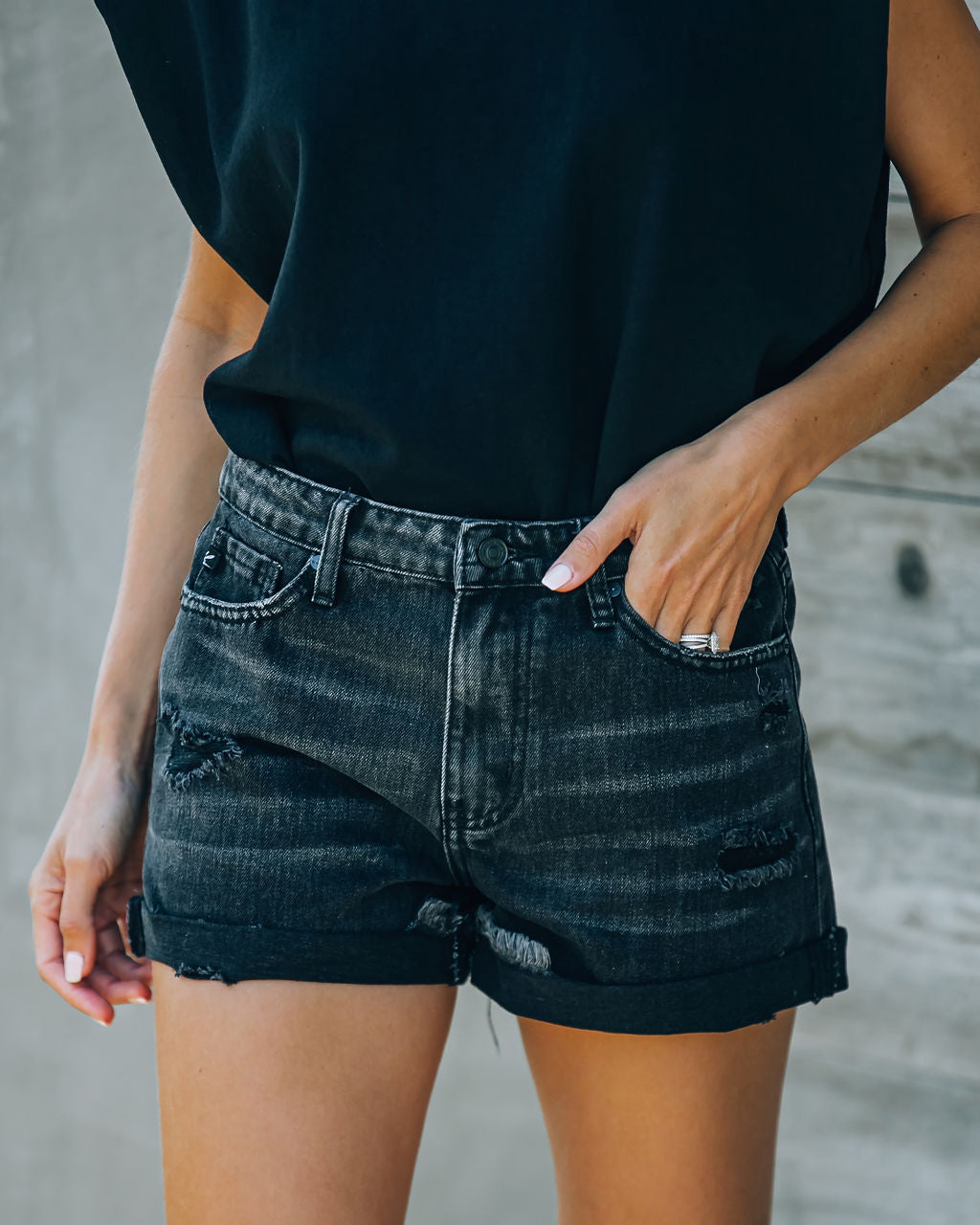 Riot High Rise Cuffed Denim Shorts