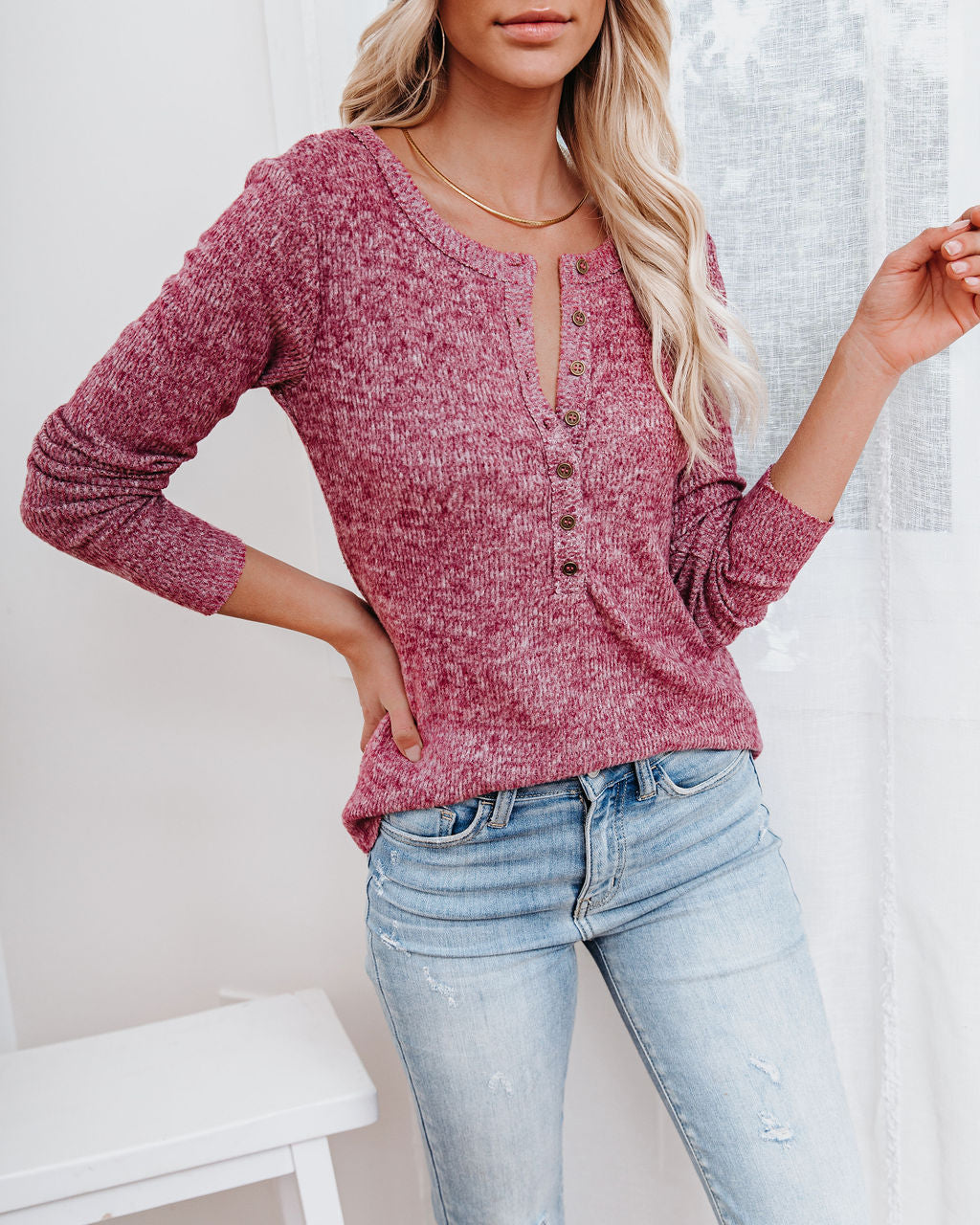 Riva Long Sleeve Knit Henley Top