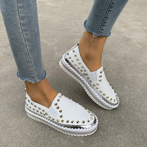 Rivet Rhinestone Thick Sole Loafers