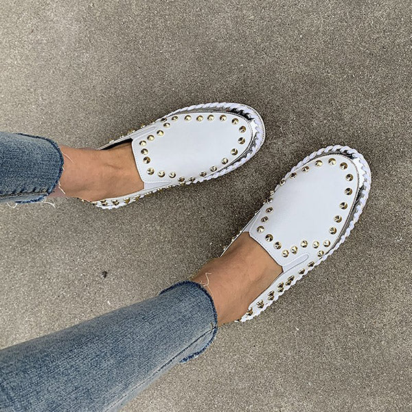 Rivet Rhinestone Thick Sole Loafers