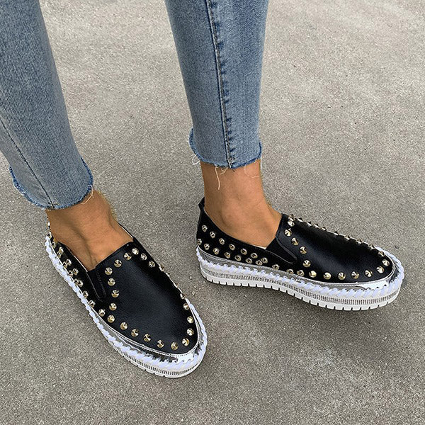 Rivet Rhinestone Thick Sole Loafers