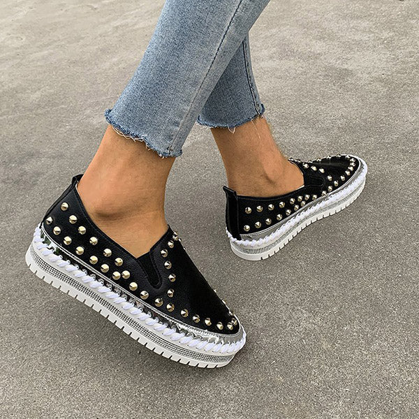 Rivet Rhinestone Thick Sole Loafers