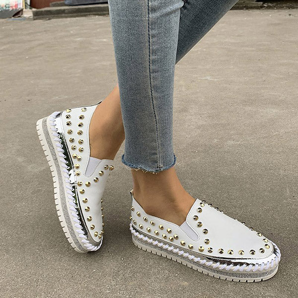 Rivet Rhinestone Thick Sole Loafers