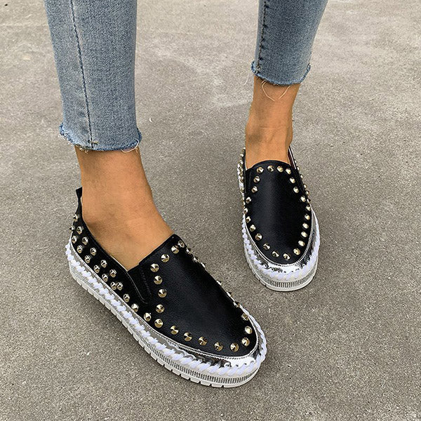 Rivet Rhinestone Thick Sole Loafers