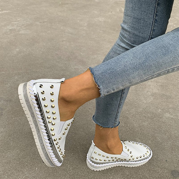 Rivet Rhinestone Thick Sole Loafers