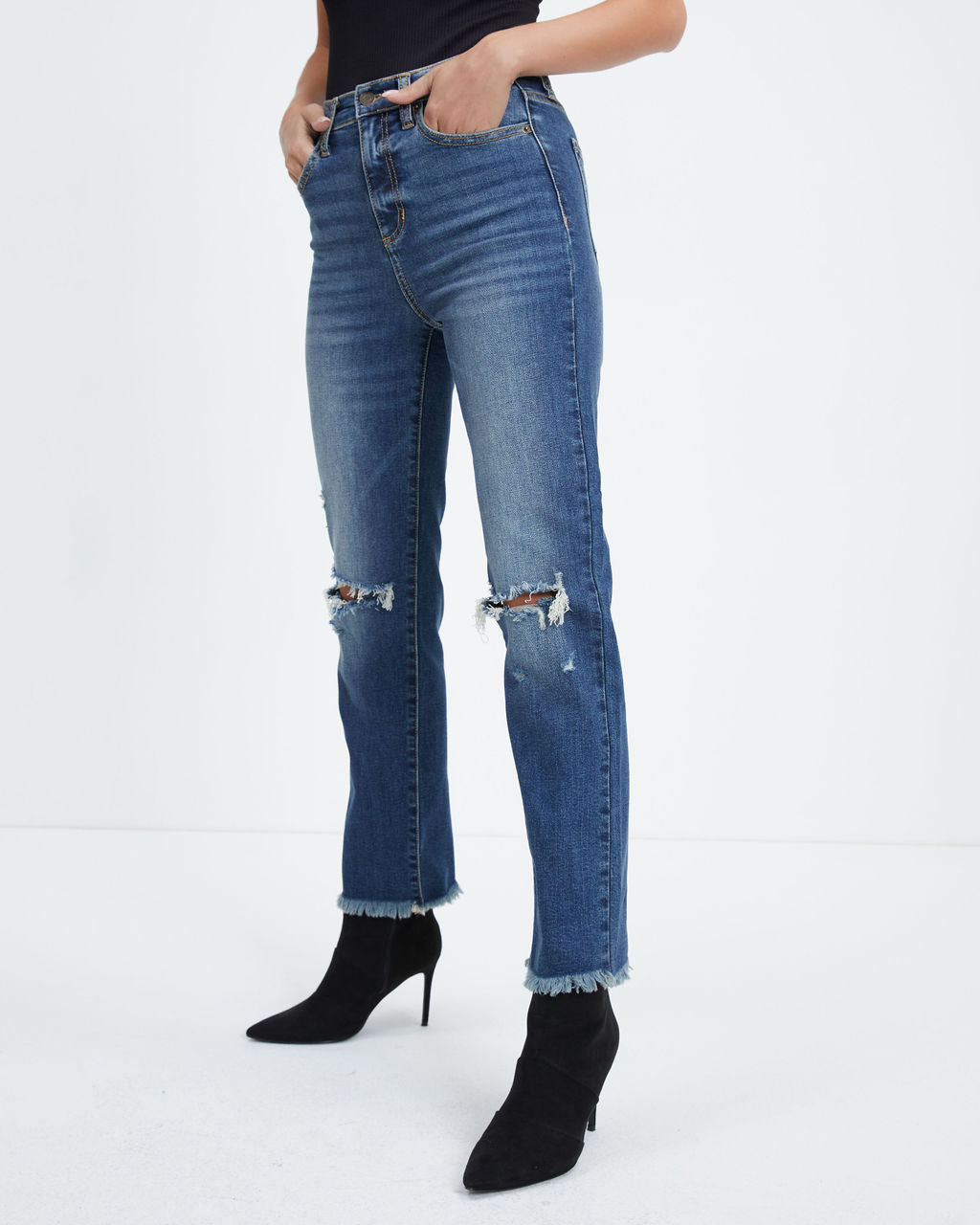 Robertson High Rise Distressed Stretch Straight Jeans