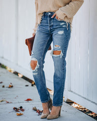 Rocky Distressed High Rise Straight Leg Denim