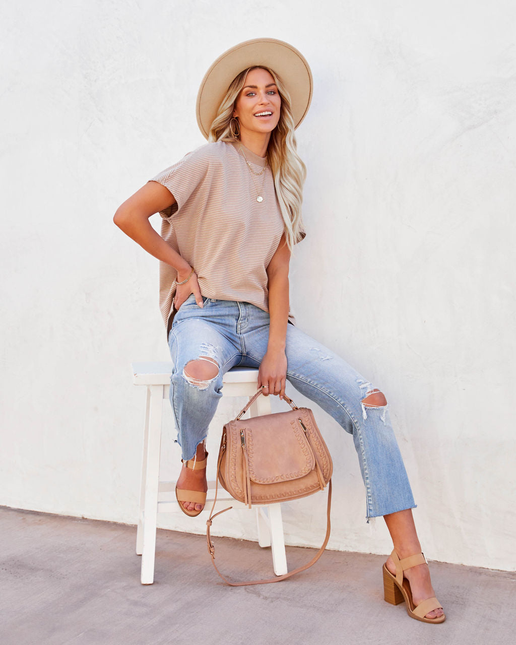 Rollins Striped Cotton Tee - Taupe