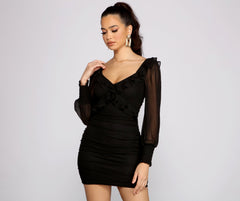 Romantic Ruffle Detail Mesh Bodycon Dress