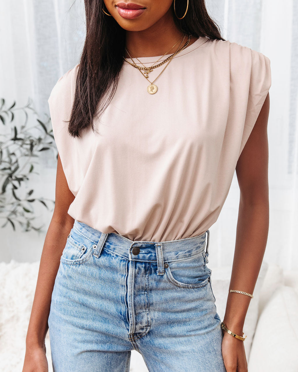 Romi Crew Neck Bodysuit - Light Taupe