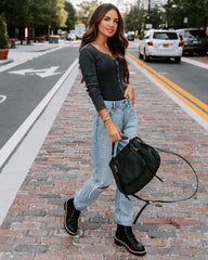 Rookie Washed Cotton Henley Bodysuit - Charcoal