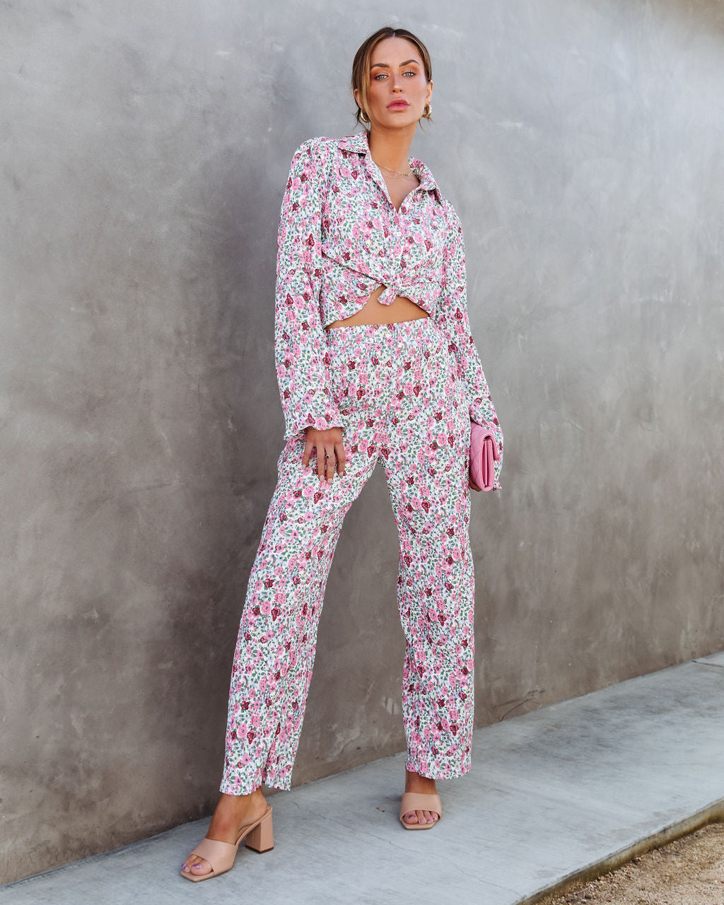 Rosaline Floral Plisse Wide Leg Pants