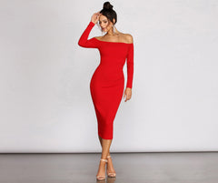 Rose Off The Shoulder Midi Dress