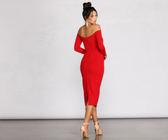 Rose Off The Shoulder Midi Dress