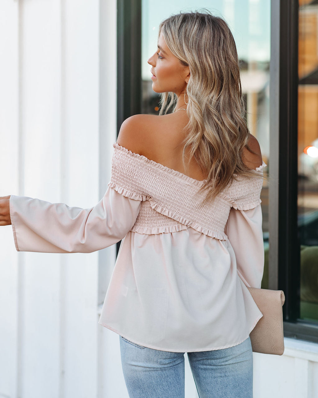 Rosie Smocked Off The Shoulder Top - Sandshell