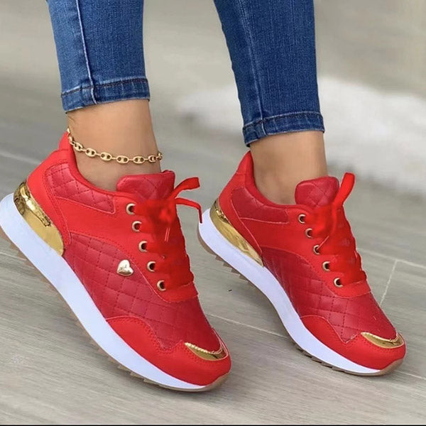 Round Toe Gold Sequin Embellished Lace-Up Sneakers