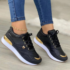 Round Toe Gold Sequin Embellished Lace-Up Sneakers