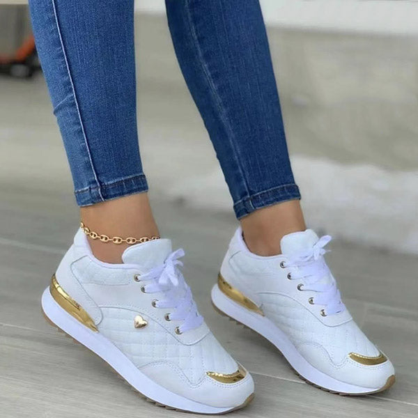 Round Toe Gold Sequin Embellished Lace-Up Sneakers