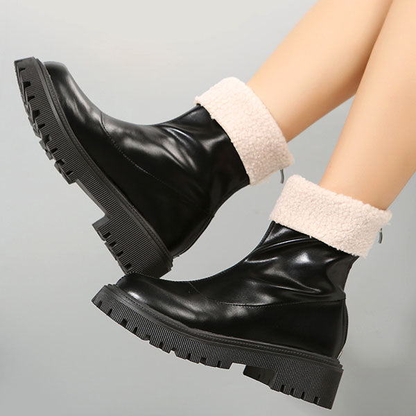 Round Toe Solid Color Warm Ankle Booties