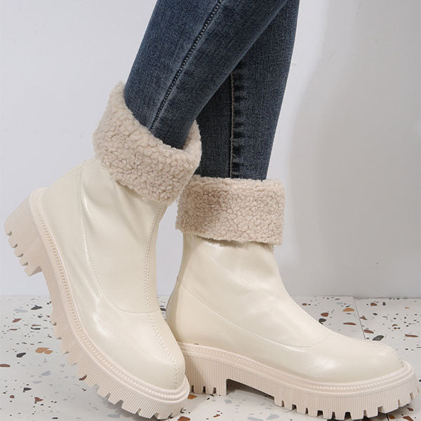 Round Toe Solid Color Warm Ankle Booties