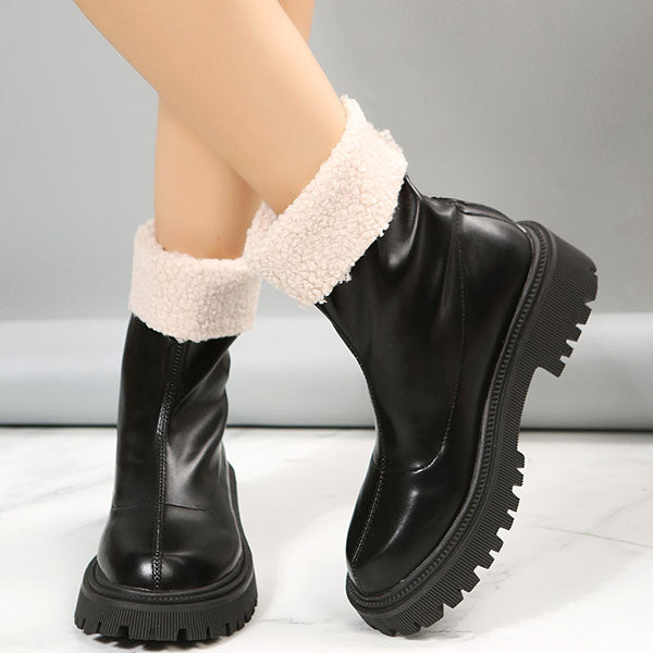 Round Toe Solid Color Warm Ankle Booties